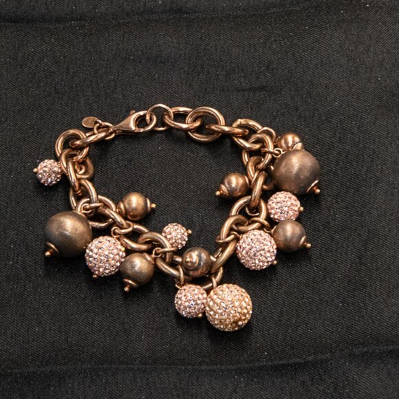 Vintage Milor of Italy Rose Gold Plated on .925 Sterling Ball Charm Bracelet - Picture 1 of 2